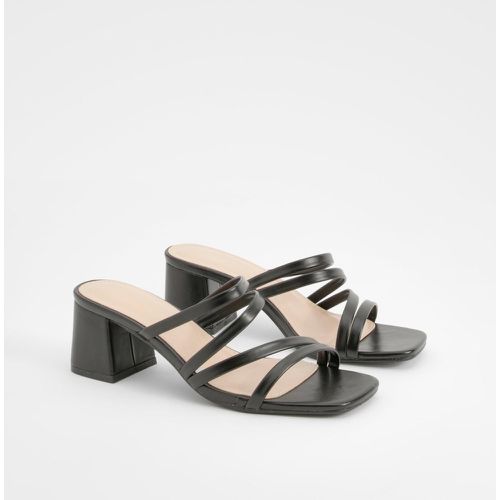 Strappy Block Heeled Mules, Nero - boohoo - Modalova