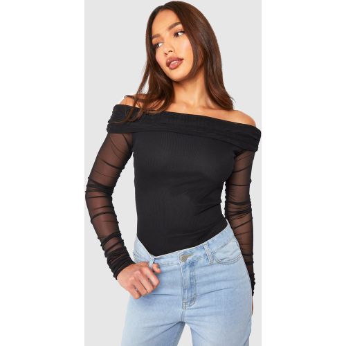 Body Tall De Malla Con Escote Barco - boohoo - Modalova