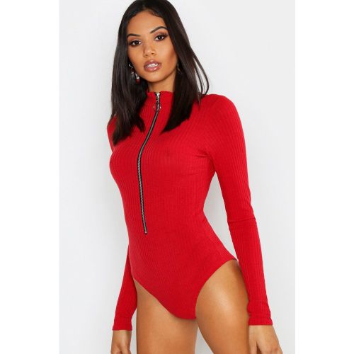 Body Tall De Punto Canalé De Manga Larga Con Cremallera - boohoo - Modalova