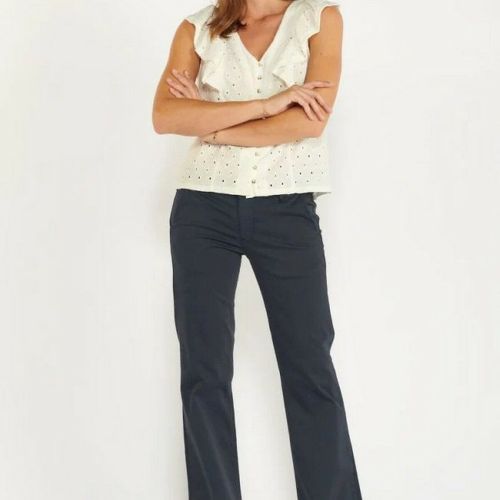Pantalon Flare Joelle bleu nuit en coton - Le Temps des Cerises - Modalova