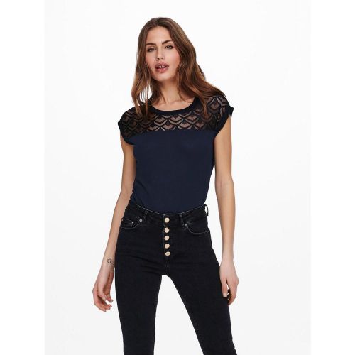 Top Col rond Manches courtes Détail en dentelle - Only - Modalova