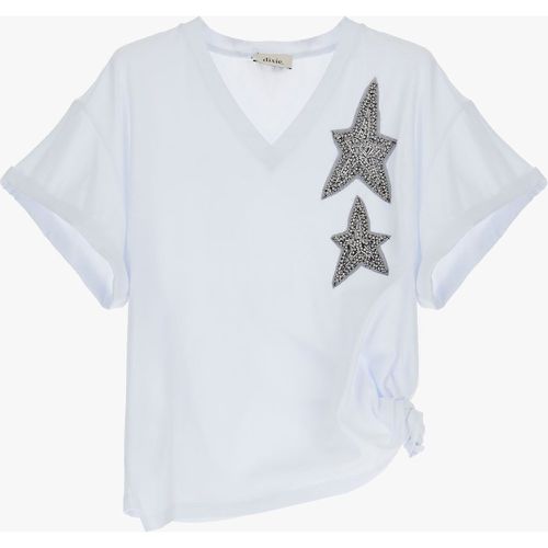 T-shirt oversize monocolour con scollo a V e strass - Dixie - Modalova