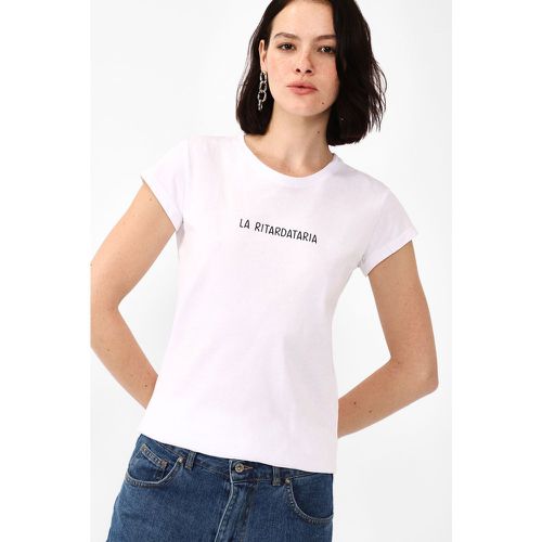 T-shirt in puro cotone monocolour con stampa a contrasto - Dixie - Modalova