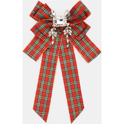 Spilla con fiocco tartan e dettaglio gioiello - Dixie - Modalova