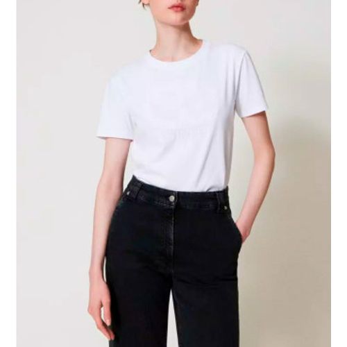 TP2072 T-shirt avec plaque T ovale avec strass (XS), Casuel, Coton, Manche courte - Twinset - Modalova
