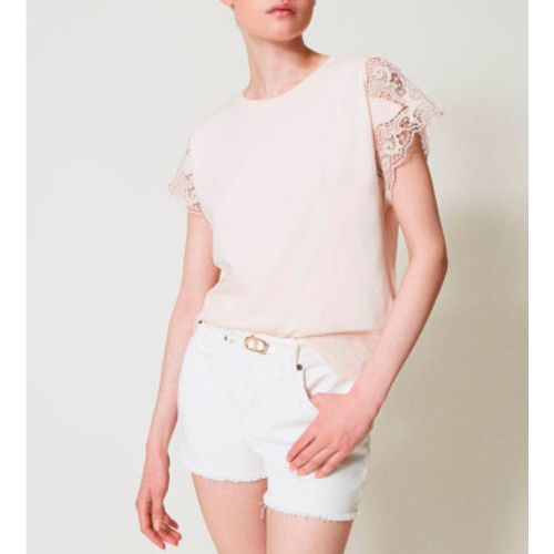 TP2290 T-shirt standard avec dentelle (S), Casuel, Coton, Manche courte - Twinset - Modalova