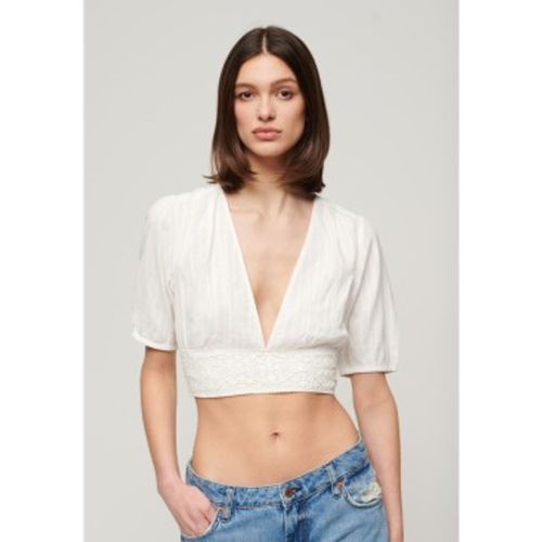 W6011858A Top à manches courtes garni de dentelle Ibiza (M), Blanc, Casuel, Coton, Manche courte - Superdry - Modalova