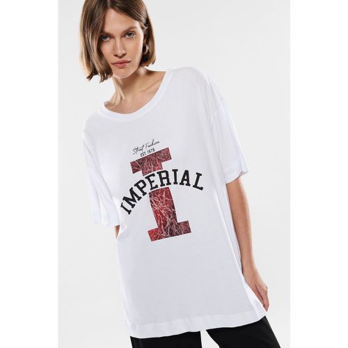 T-shirt oversize fantasia stampata in puro cotone con logo - Imperial - Modalova