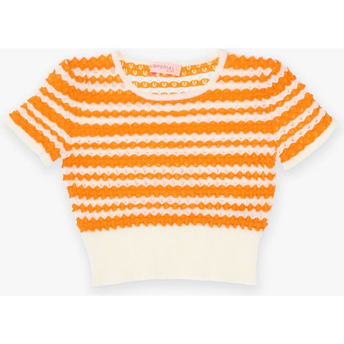 Pullover bambina cropped intrecciato sottile fantasia a righe - Imperial - Modalova