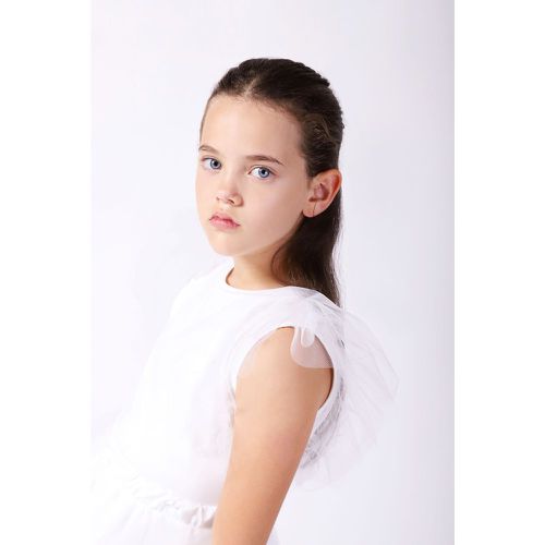 T-shirt bambina monocolour con maniche corte in tulle - Imperial - Modalova