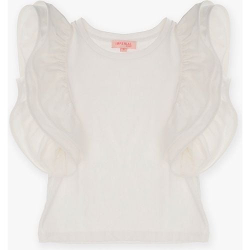 T-shirt bambina in puro cotone monocolour con volant - Imperial - Modalova