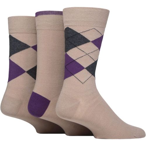 Mens 3 Pair New Waverley Cotton Argyle Patterned and Plain Socks Beige 7-11 Mens - Glenmuir - Modalova