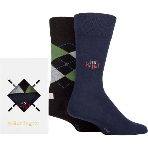 Mens 2 Pair Argyle and Embroidery Gift Boxed Cotton Christmas Socks Ho Ho Ho 6.5-11 Mens - Burlington - Modalova