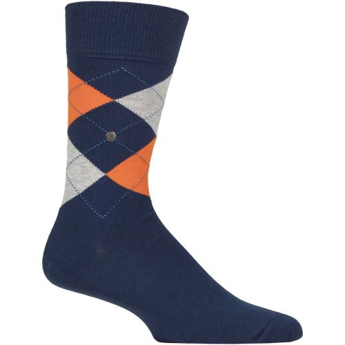 Mens 1 Pair King Argyle Cotton Socks Navy Orange 6.5-11 Mens - Burlington - Modalova