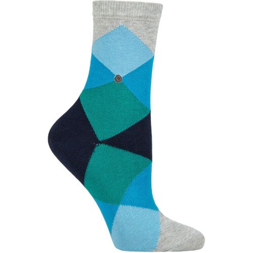 Women's 1 Pair Bonnie Cotton All Over Blend Argyle Socks Grey / Blue 3.5-7 Ladies - Burlington - Modalova