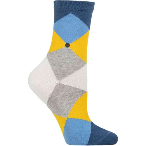 Women's 1 Pair Bonnie Cotton All Over Blend Argyle Socks White / Yellow 3.5-7 Ladies - Burlington - Modalova