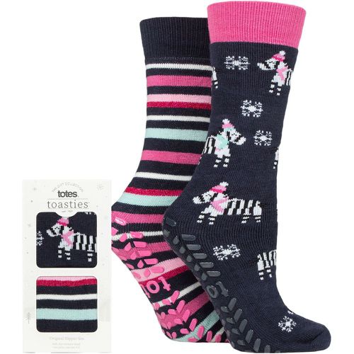 Ladies 2 Pair Originals Slipper Socks Zebra One Size - Totes - Modalova