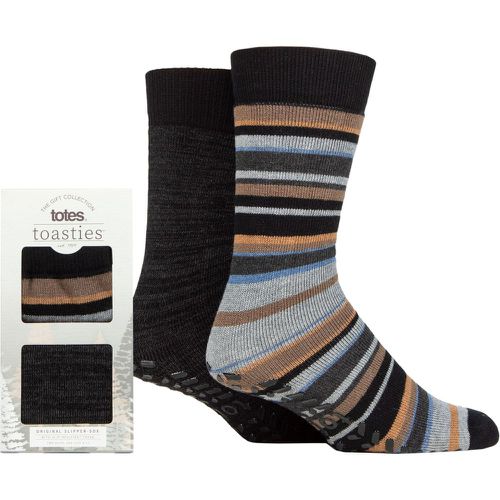 Mens 2 Pair Original Plain and Patterned Slipper Socks Stripe 7-12 Mens - Totes - Modalova