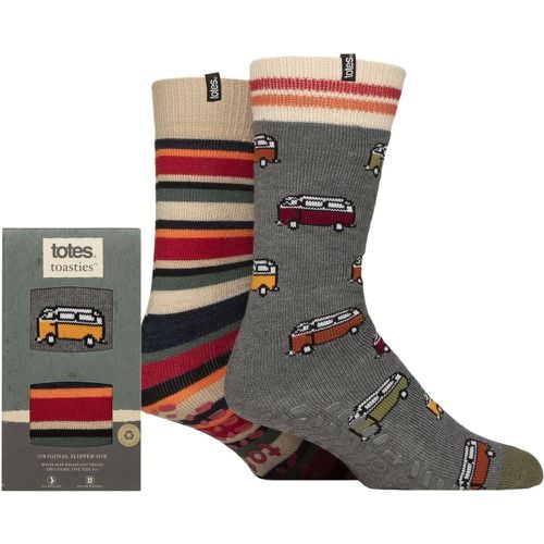 Mens 2 Pair Totes Original Plain and Patterned Slipper Socks Campervan 7-12 Mens - SockShop - Modalova