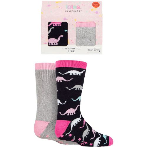 Girls 2 Pair Originals Novelty Slipper Socks Dinosaur 7-10 Years - Totes - Modalova