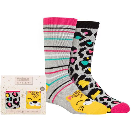 Girls 2 Pair Originals Novelty Slipper Socks Big Cats 4-6 Years - Totes - Modalova