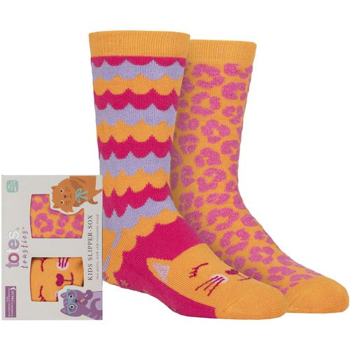 Girls 2 Pair Originals Novelty Slipper Socks Cat 7-10 Years - Totes - Modalova