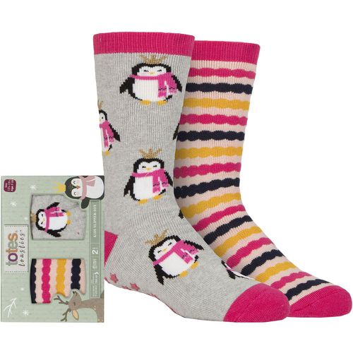 Girls 2 Pair Originals Novelty Slipper Socks Penguin 4-6 Years - Totes - Modalova