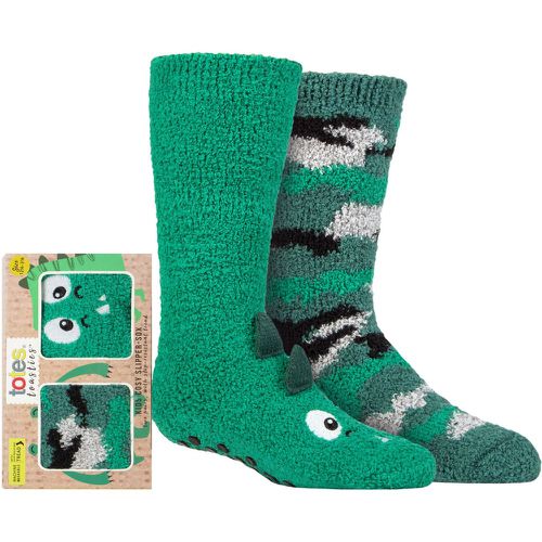 Boys and Girls 2 Pair Super Soft Slipper Socks Dinosaur Camo 2-3 Years - Totes - Modalova