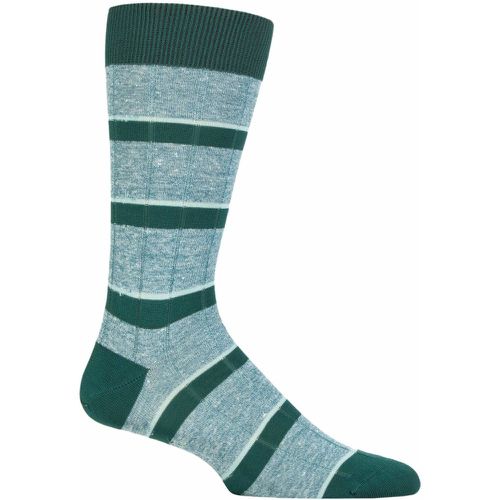 Mens 1 Pair Pantherella Samarkand Linen Blend Striped Ribbed Socks Teal 7.5-9.5 Mens - SockShop - Modalova