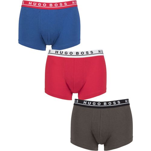 Mens 3 Pack BOSS Cotton Contrast Waistband Boxer Trunks Red / Blue / Grey Small - Hugo Boss - Modalova