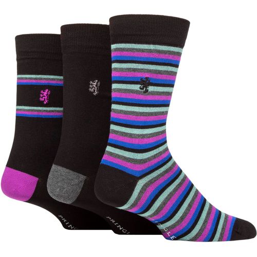 Mens 3 Pair Label Bamboo Patterned, Argyle and Striped Socks Blue / Purple / Grey Stripes 6-11 Mens - Pringle - Modalova