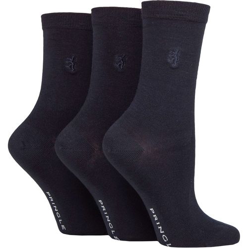 Ladies 3 Pair Black Label Plain Bamboo Socks Navy 4-8 Ladies - Pringle - Modalova