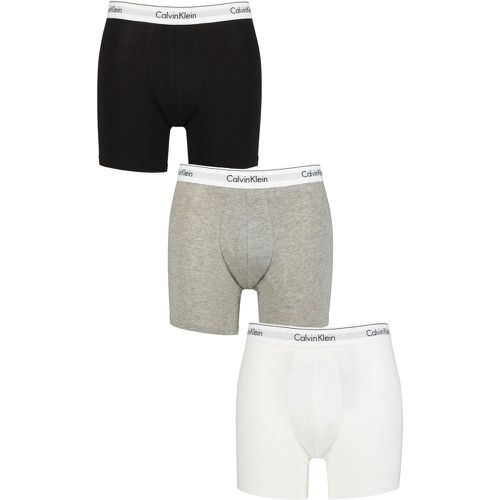 Mens 3 Pack Cotton Stretch Longer Leg Trunks Black / White / Grey Heather L - Calvin Klein - Modalova