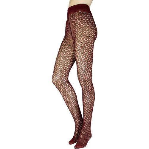 Women's 1 Pair Oak Tree Diamond Net Tights Burgundy Maxi - Trasparenze - Modalova