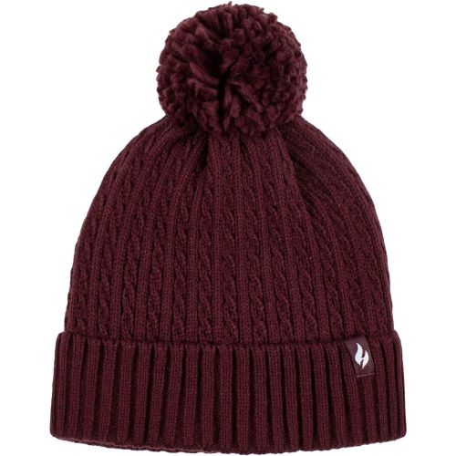 Women's 1 Pack Ellery Cable Turnover Cuff Pom Pom Hat Wine One Size - Heat Holders - Modalova