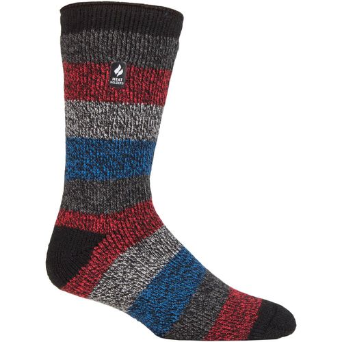 Mens 1 Pair SOCKSHOP 2.3 TOG Patterned and Plain Thermal Socks Milan Thick Twist Stripe Black / Grey / Red 6-11 Mens - Heat Holders - Modalova