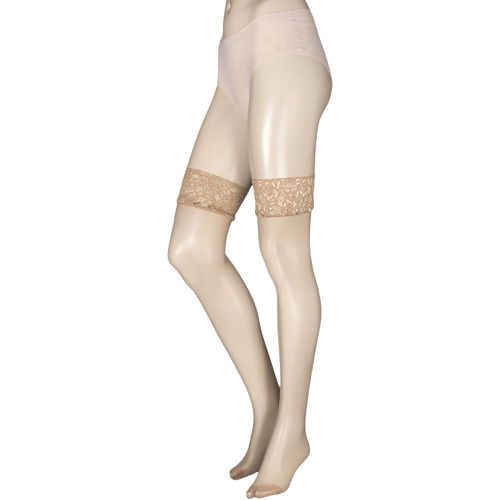 Pair Natural Tan 10 Denier Run Resist Lace Top Stockings Ladies Large - Charnos - Modalova