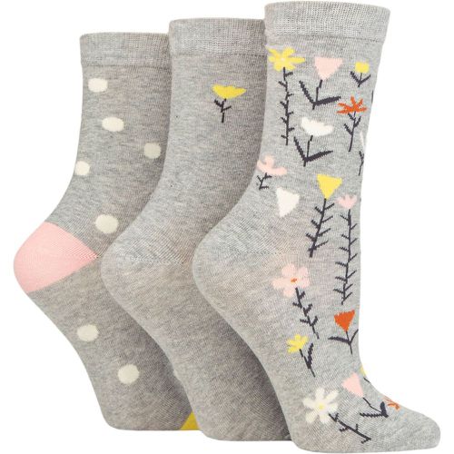 Ladies 3 Pair Patterned Cotton Socks Floral Light UK 4-8 - Caroline Gardner - Modalova