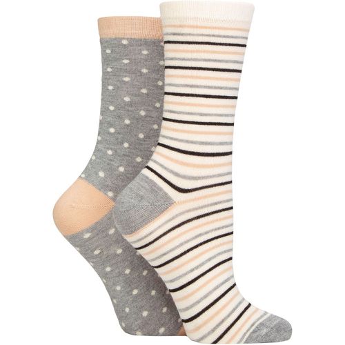 Ladies 2 Pair Spot and Stripe Bamboo Socks Beige One Size - Charnos - Modalova