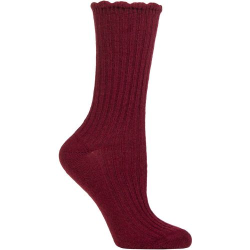 Ladies 1 Pair Rib Scallop Top Cosy Wool Socks Wine One Size - Charnos - Modalova