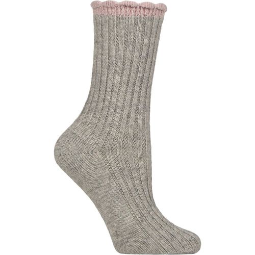 Women's 1 Pair Charnos Cashmere Scallop Top Ribbed Socks One Size - SockShop - Modalova