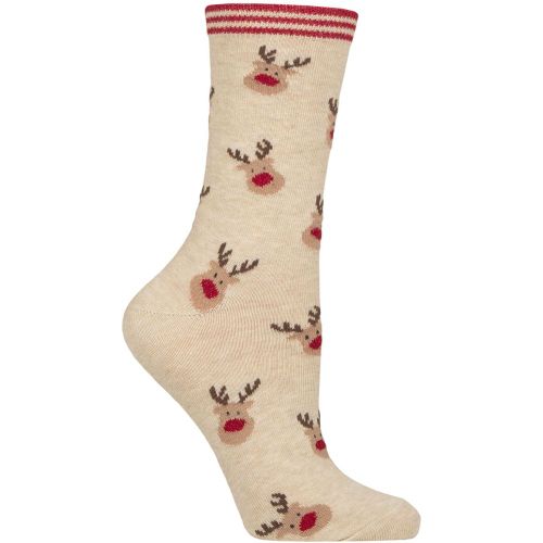 Women's 1 Pair Christmas Design Cotton Socks Reindeer One Size - Charnos - Modalova