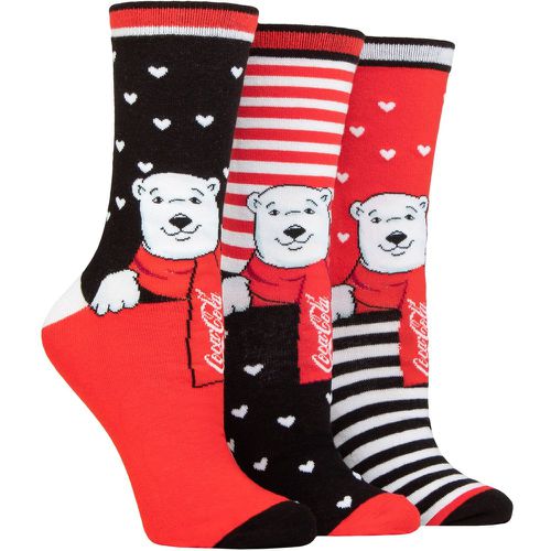 Ladies 3 Pair Polar Bear Cotton Socks Black / White / Red 4-8 - Coca Cola - Modalova