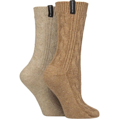 Ladies 2 Pair Classic Fashion Boot Socks Cable Knit Brown / Light Brown 4-8 - Glenmuir - Modalova