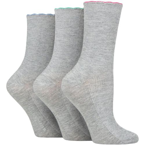 Ladies 3 Pair Scallop Hem Ribbed Bamboo Socks Pink / Mint / Blue 4-8 - Glenmuir - Modalova
