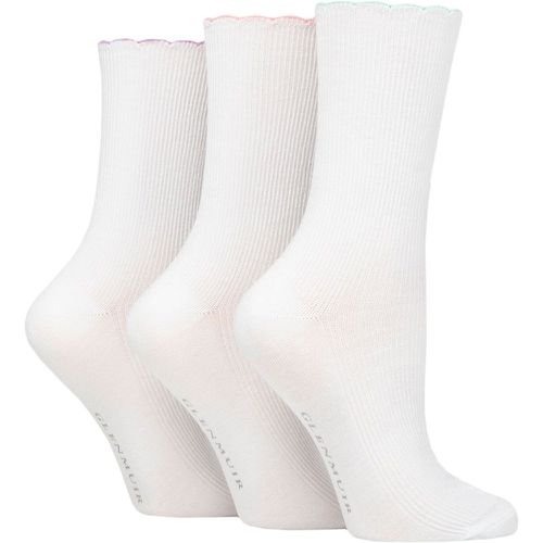 Ladies 3 Pair Scallop Hem Ribbed Bamboo Socks Lilac / Pink / Mint 4-8 - Glenmuir - Modalova