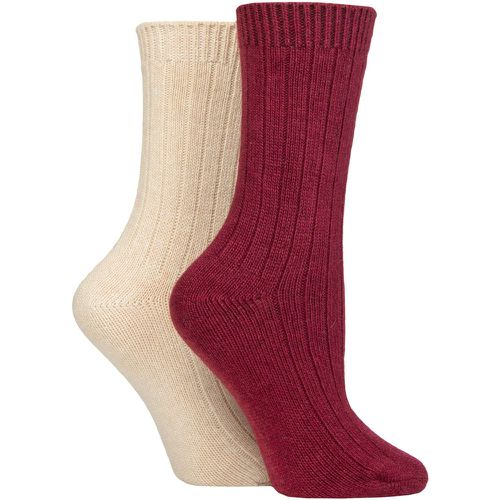 Women's 2 Pair Cashmere Socks Wine / Beige 4-8 - Glenmuir - Modalova