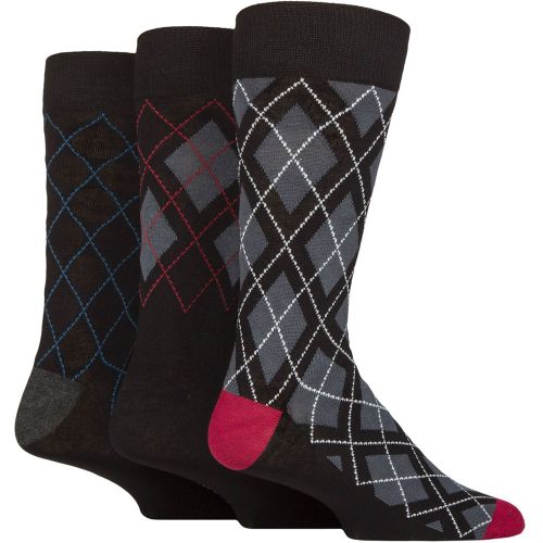 Mens 3 Pair Gift Tagged Patterned Bamboo Socks Black / Blue Argyle 7-11 - Glenmuir - Modalova