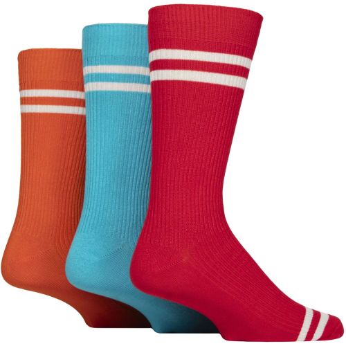 Mens 3 Pair Bamboo Leisure Socks Sports Stripes Red / Orange / Blue 7-11 Mens - Glenmuir - Modalova
