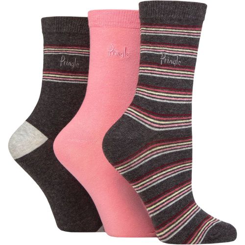 Ladies 3 Pair Patterned Cotton and Recycled Polyester Socks Multi Colour Stripes Charcoal 4-8 Ladies - Pringle - Modalova